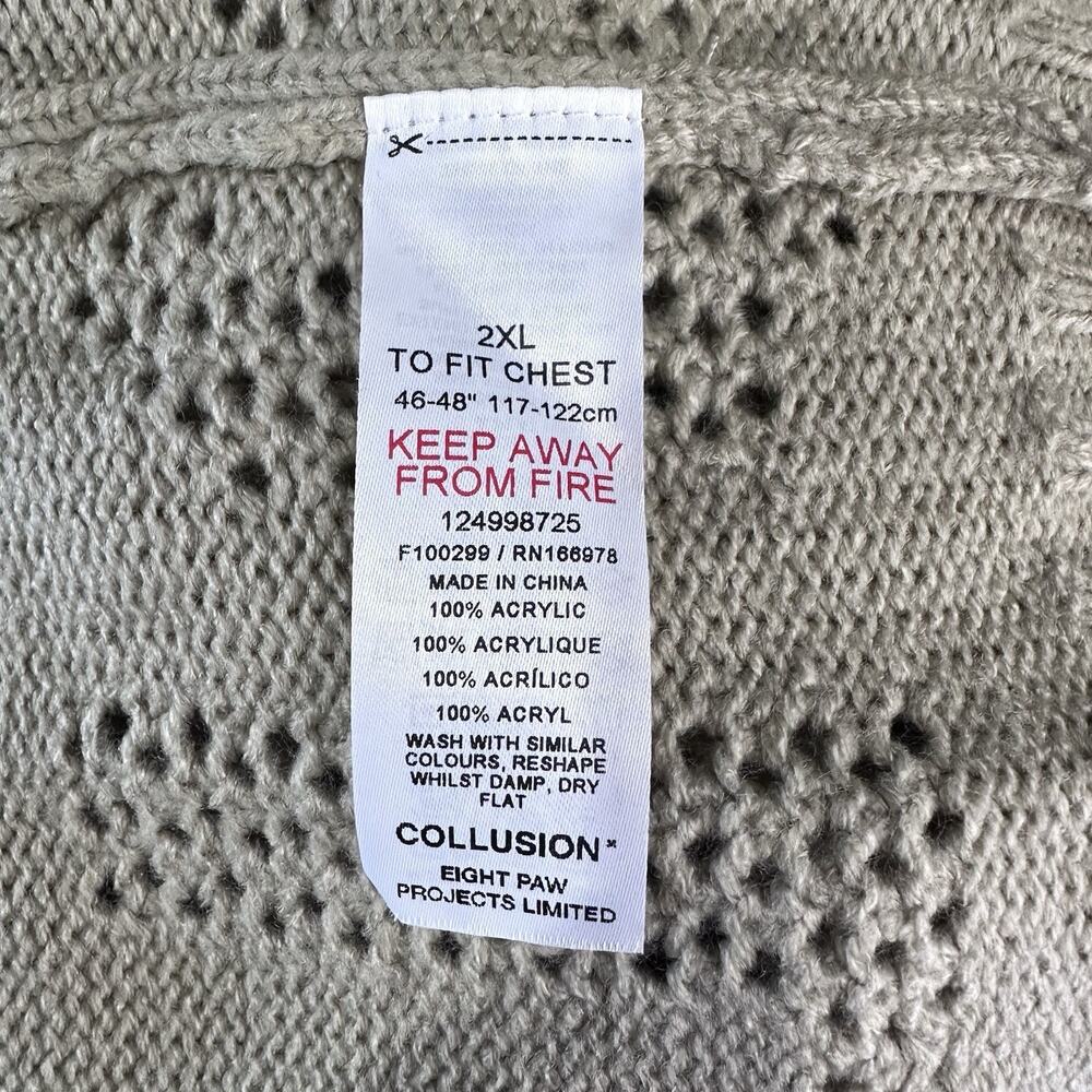 collusion Beige logo Open knit raw hem Pullover sweater 2XL - Picture 5 of 6